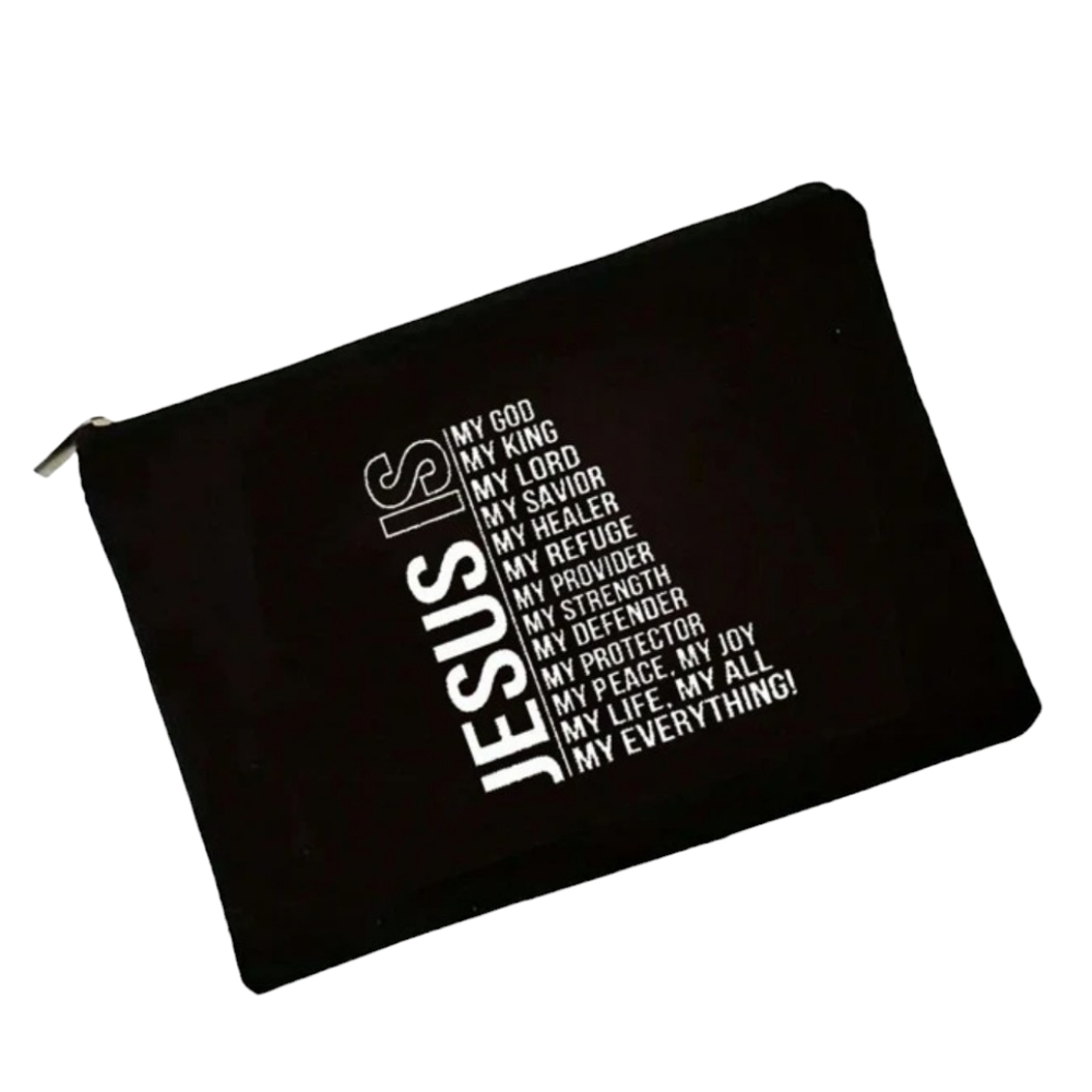 NWT Black 'Jesus Is My Everything' Canvas Cosmetic Bag
